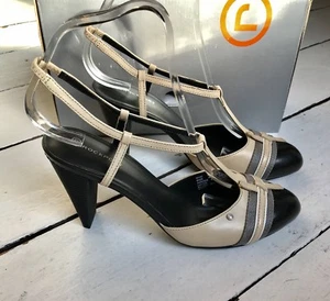 Mary Jane Heel Shoe Nude & Black Leather Size UK 5 EU 38 - Rockport - Picture 1 of 10