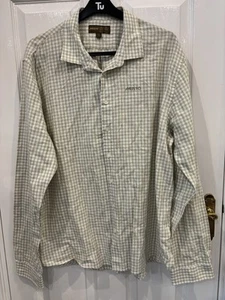 MUSTO Mens Khaki/White Check Long Sleeve Shirt Button Up Linen/cotton 2XL / XXL - Picture 1 of 9