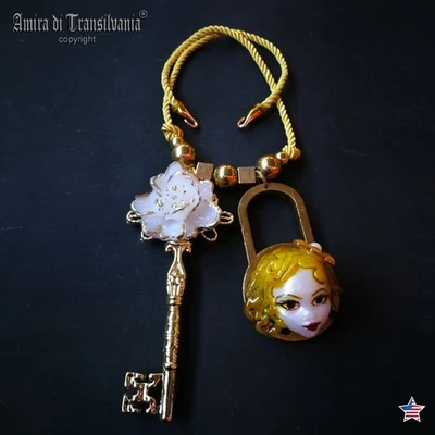 Ladies Jewel Assemblage Necklace Art Nouveau Doll Head Modernist Design Keychain - Image 1 of 4