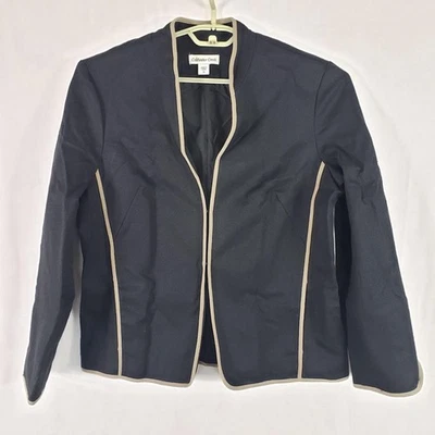 Blazer Coldwater Creek Feminino 14 Preto Bege Acabamento Frente Aberta Terno Jaqueta Forrada - Imagem 1 de 4
