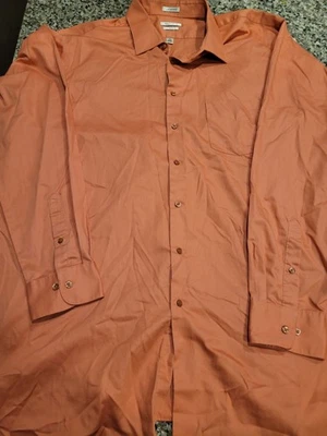 Van Heusen Dress Shirt Mens 19 Tall Orange Lux Sateen No Iron Long Sleeve - Image 1 of 4