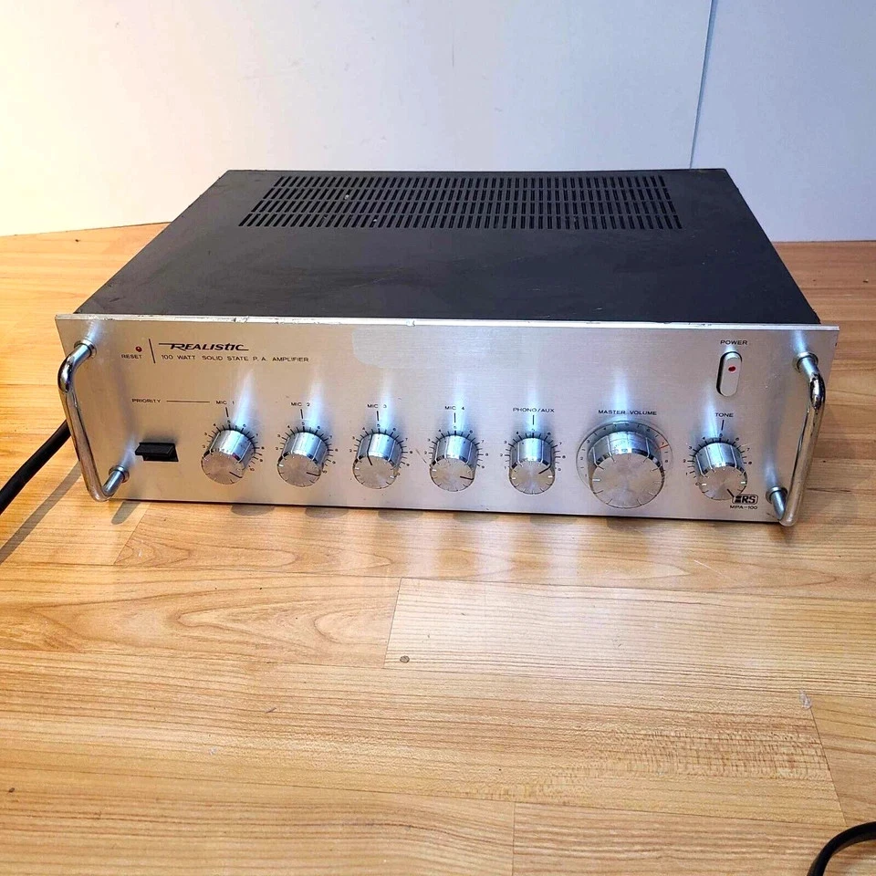 WORKING REALISTIC MPA-100 SOLID STATE PA PUBLIC ADDRESS AMPLIFIER 100 WATT AMP ^ - Image 1 of 4