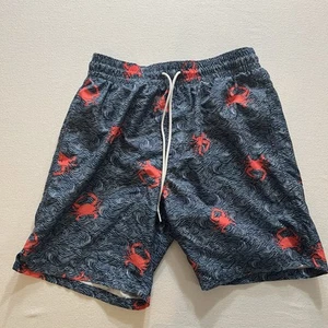 OLD NAVY Crabs Waves Blue Swim Suit Short Trunks Mesh Pockets Elastic Tie Size S - Picture 1 of 12