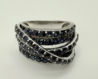 Anillo Vintage Zafiro Azul Talla 6 Estilo Carretera 2 quilates Plata 925 Banda Rodio QVC Foto 1 de 4