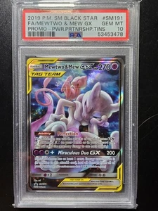PSA 10 Mewtwo & Mew Gx SM191 - 2019 SM Black Star Promo Full Art Pokemon - Picture 1 of 2