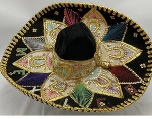 Vintage mexikanischer Sombrero Hut von Salazar Yepez - mehrfarbiger Mariachi Hut - signiert - Bild 1 von 10