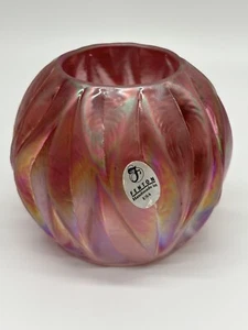 Vintage Fenton Pink Irredescent Tea Light Holder 2-Way Orginal Label - Picture 1 of 9