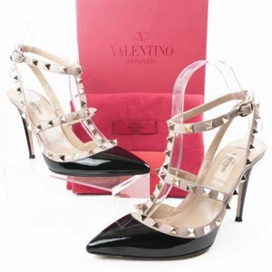 Valentino Rockstud Women's Pointed Toe T-Strap Patent Leather Pumps size 37 - Picture 1 of 20