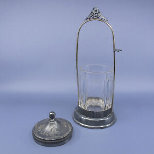 SIMPSON HALL & MILLER Antique 19c Treble Plate Pickle Caster w Glass Aesthetic 