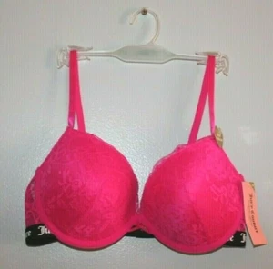 JUICY COUTURE SEXY PUSH UP BRA 36C WOMEN PINK GLO LACE FLORAL DESIGN - Picture 1 of 4