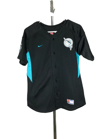 Men's Nike Florida Marlins Miguel Cabrera #24 Black And Teal Jersey Size Large Cover