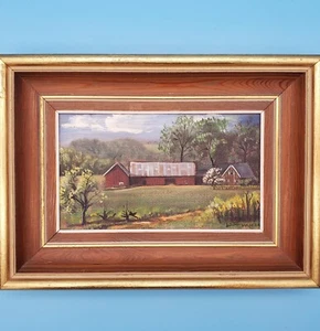 Peinture originale huile sur panneau paysage grange ferme Laddie Waters "Vermont Tin" - Photo 1/17
