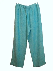 Chico's Design Vintage Linen Pants sz 2 or L Vivid Teal Elastic Waist 4 Pockets - Picture 1 of 8