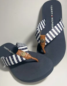 Tommy Hilfiger-Womens-size 8-Sandles, flip flops blue strips new w/tags - Picture 1 of 6