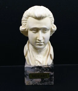 Busto vintage italiano de alabastro/resina mezcla busto de Mozart sobre soporte de mármol - Imagen 1 de 4