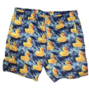 Neff Men's XL Rubber Duck Swim Shorts Blue Yellow Drawstring Men's XL EUC - Imagen 1 de 10