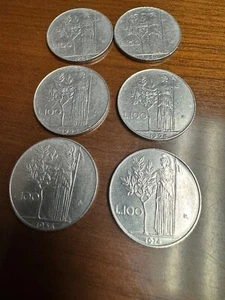 Coins, Italy, 100 Lire, 1962, 1956 (2), 1968 (2), 1974 - Picture 1 of 2