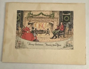 Vintage Victorian Christmas Card - Family Enjoying Christmas Holidays Fireplace - Picture 1 of 4