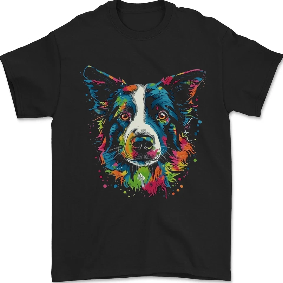 A Coloré Border Collie Chien T-Shirt 100% Coton - Photo 1/1