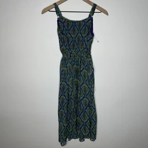 D-SIGNED GREEN PURPLE BOHO SLEEVELESS YOUTH GIRL DRESS W/ TIE BELT Large - Picture 1 of 4