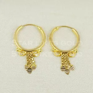 18K round dangling Gold hoop Earrings 18K Real Gold Earrings Bali - Picture 1 of 6