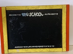 RARE Vintage Chalkboard /Dry Erase Board Yellow Wood Frame W/Compartment Storage - Picture 1 of 8