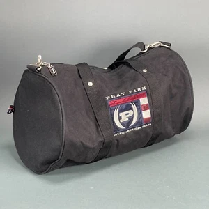 Vintage 90s Phat Farm Black Canvas Duffle All City Flag Logo Overnight Gym Bag - Picture 1 of 16