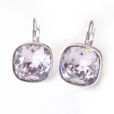 Pendientes colgantes de cristal malva ahumado con diamantes de imitación de corte cojín de 12 mm púrpura lavanda Foto 1 de 3