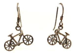 Sterling Silber Radfahren Ohrringe 10-fach baumelnd durchbohrt Fahrrad Radfahren Vintage - Bild 1 von 9