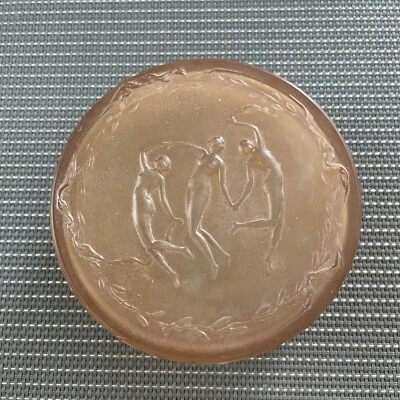R.LALIQUE 3 Gracias Figuras Desnudas Caja de Vidrio Esmerilado Oscuro con Tapa 1912 Francia Firmado Foto 1 de 4