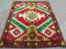 Vintage Turkish Shaggy Rug, Mohair Carpet Long Hair Rug Red Green Carpet 60"x79"
