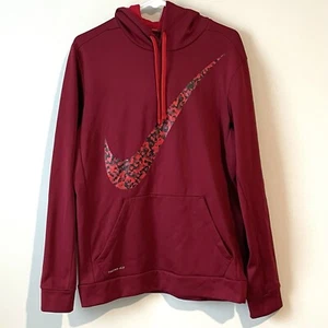 Nike Mens Sz Medium Pullover Hoodie Swoosh Therma-Fit Jacket Burgundy Black Red - Picture 1 of 7