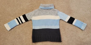 GAP Kids Girls Blue/Black/Gray/White Striped Turtleneck Sweater, Size 4 - Picture 1 of 2