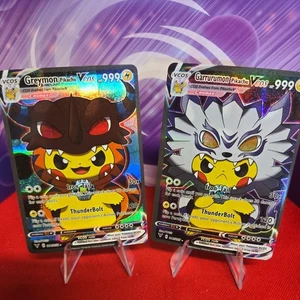 Pikachu Garrurumon, Greymon Pokemon/Digimon Cute Cosplay Doujin ACG HOLO Card - Picture 1 of 6