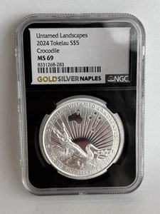 2024 Tokelau Untamed Landscapes Crocodile 1 oz Silver Coin NGC MS 69 - Picture 1 of 4