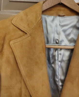 Chaqueta Blazer Traje Vintage Cuero Genuino Para Hombre 38 Marrón Gamuza Años 90 Foto 1 de 4