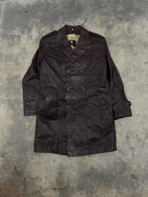 复古 60 年代金天鹅皮革风衣,带人造毛皮装饰,尺寸 M — 第 1/4 张图片