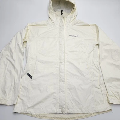 Marmot Jacket Womens Size Medium Ivory White Windbreaker Hood See Light Stain - Image 1 of 4