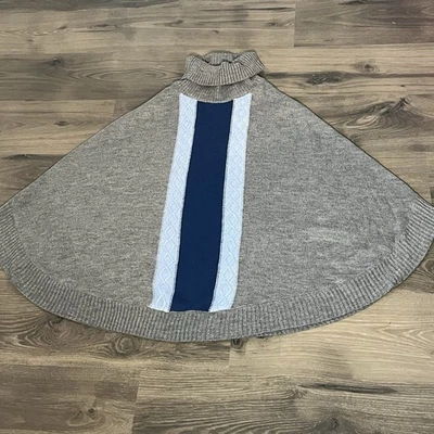 Poncho para mujer New York & Company cuello alto suéter azul blanco gris talla L/XL Foto 1 de 4