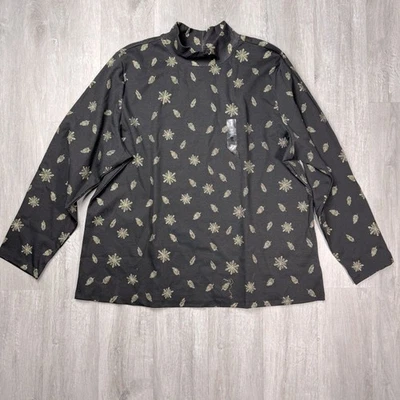 Karen Scott Black Holiday Snowflake Print Top 3X - Image 1 of 4