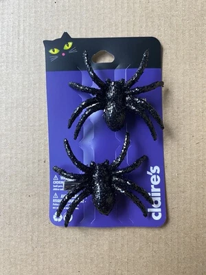 Claire’s Halloween Spider Barrettes Set of 2 – Black Sparkly Hair Clips - Image 1 of 2