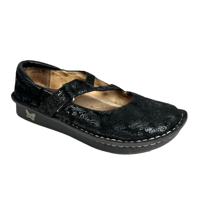 ALEGRIA JIL-561 Size 37 Black Paisley Suede Leather Mary Janes Womens 6.5 7 - Image 1 of 4