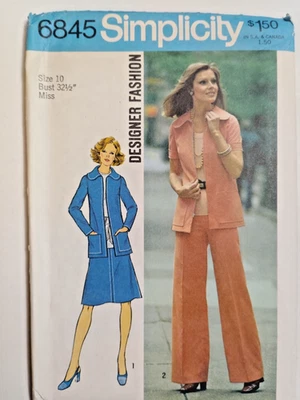 Simplicity 6845 Jacket Skirt Pants Sewing Pattern Ladies 10 UC VTG Fashion Wide - Image 1 of 4