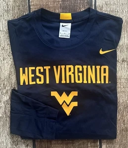 NIKE DRI-FIT WVU WEST VIRGINIA MOUNTAINEERS SWOOH SHIRT BLUE MENS MEDIUM EUC - Picture 1 of 8