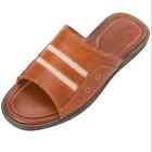 Tommy Bahama Anchors Away Linen Leather Slide Sandals Men's Size 10 D Brown