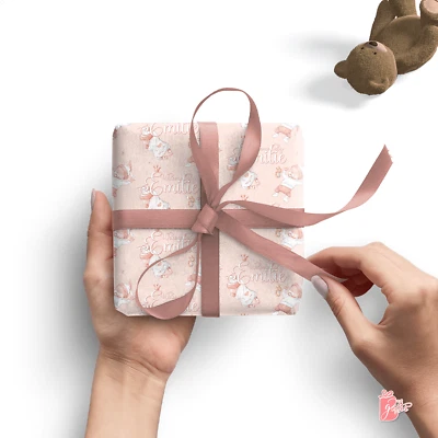 新生儿女宝宝粉色礼物包装名称个性化定制包装纸卷24 — 第 1/4 张图片