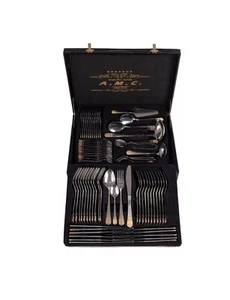 Besteckset A.M.C. Edelstahl Gold gearbeitet 72 Stück mit hochwertigem Koffer - Bild 1 von 3
