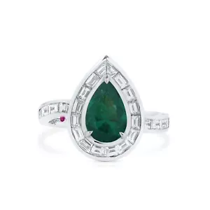 Anello Smeraldo Verde Vivo Colombia Naturale 2,48 Ct. Forma Pera Oro Massiccio GRS - Foto 1 di 12