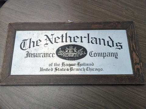 Antique The Netherlands Insurance Co. Sign The Hague Holland - US Chicago Branch Cover