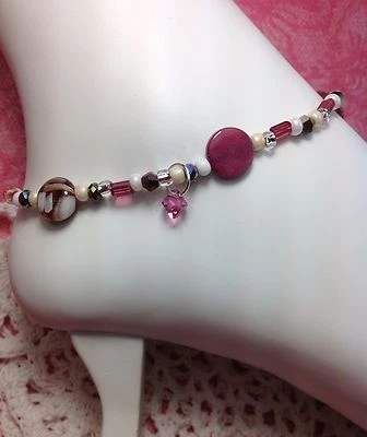 Pulsera/tobillera madreperla rosa concha checa elemento Swarovski EE. UU. Foto 1 de 2